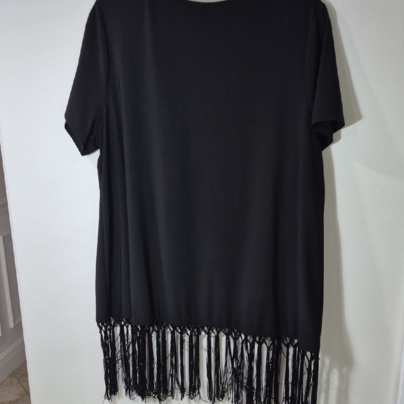 New Directions Black Short Sleeve Fringe Top Womens Plus 1X - Picture 3 of 9
